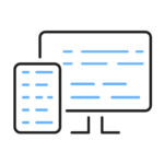 Ikon av skjermer med kodelinjer for å illustrere programmering.