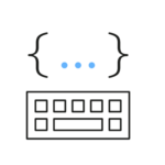 Ikon av krøllparanteser og tastatur for å illustrere webutvikling.